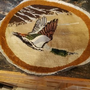 Southward Mallard Duck Flying Finished Needlepoint 17" x 17"